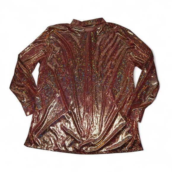 Charades Men's XL Vintage Metallic Foil Psychedelic Animal Print Disco Button Up - Picture 2 of 9